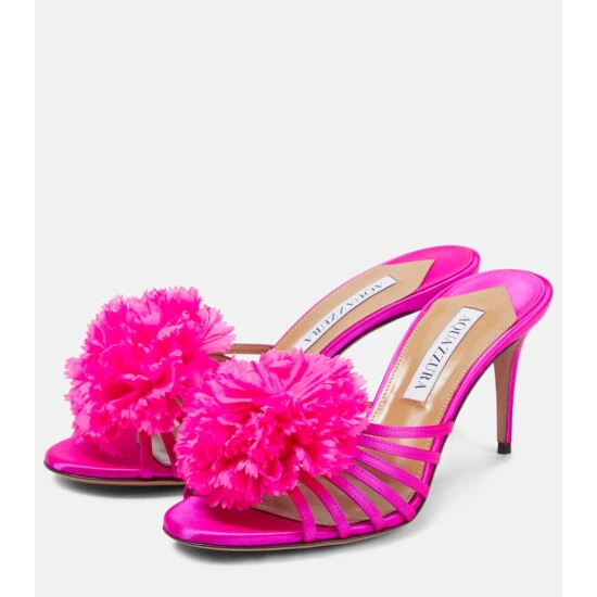Aquazzura Love Carnation Satin Mules 6 Aquazzura Love Carnation Satin Mules - Image 4